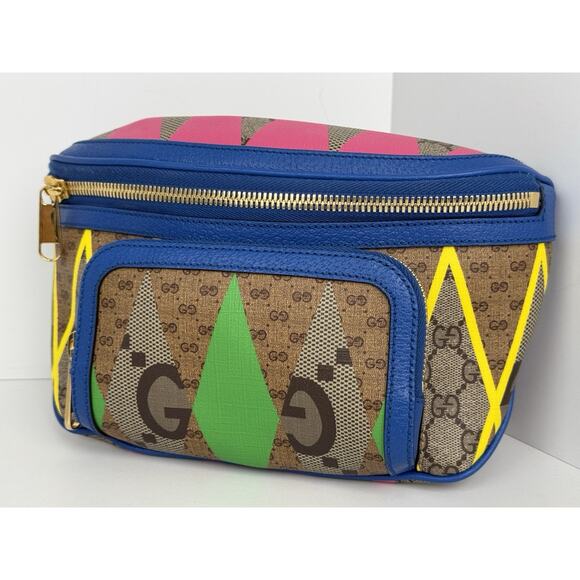Gucci GG Rhombus Belt Bag Multicolor Coated Canvas with Gold Hardware - Picture 1 of 15